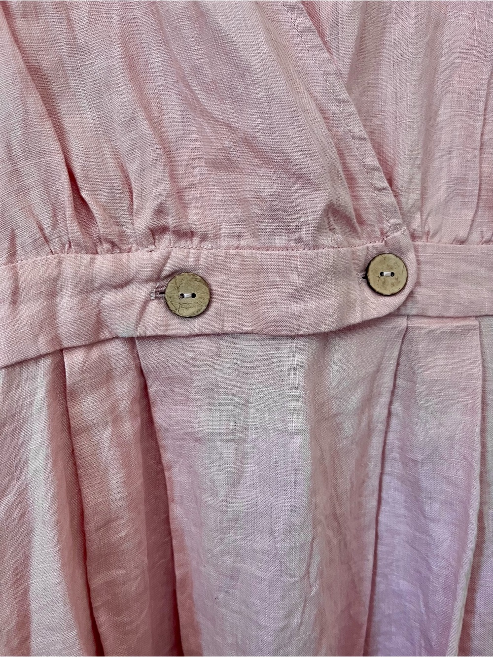 Grae Cove Linen Sleeveless Pink V-Neck Midi Dress with Button Waist - Picture 3 of 3